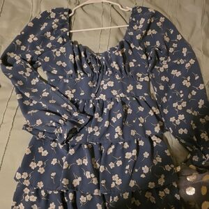 Floral Blue Long Sleeve Dress